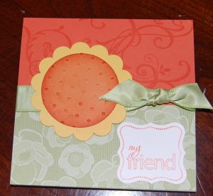 Stampin Up, Greenhouse Gala designer paper, tangerine tango, pear pizzazz, scallop punch, perfect punches, peach parfait